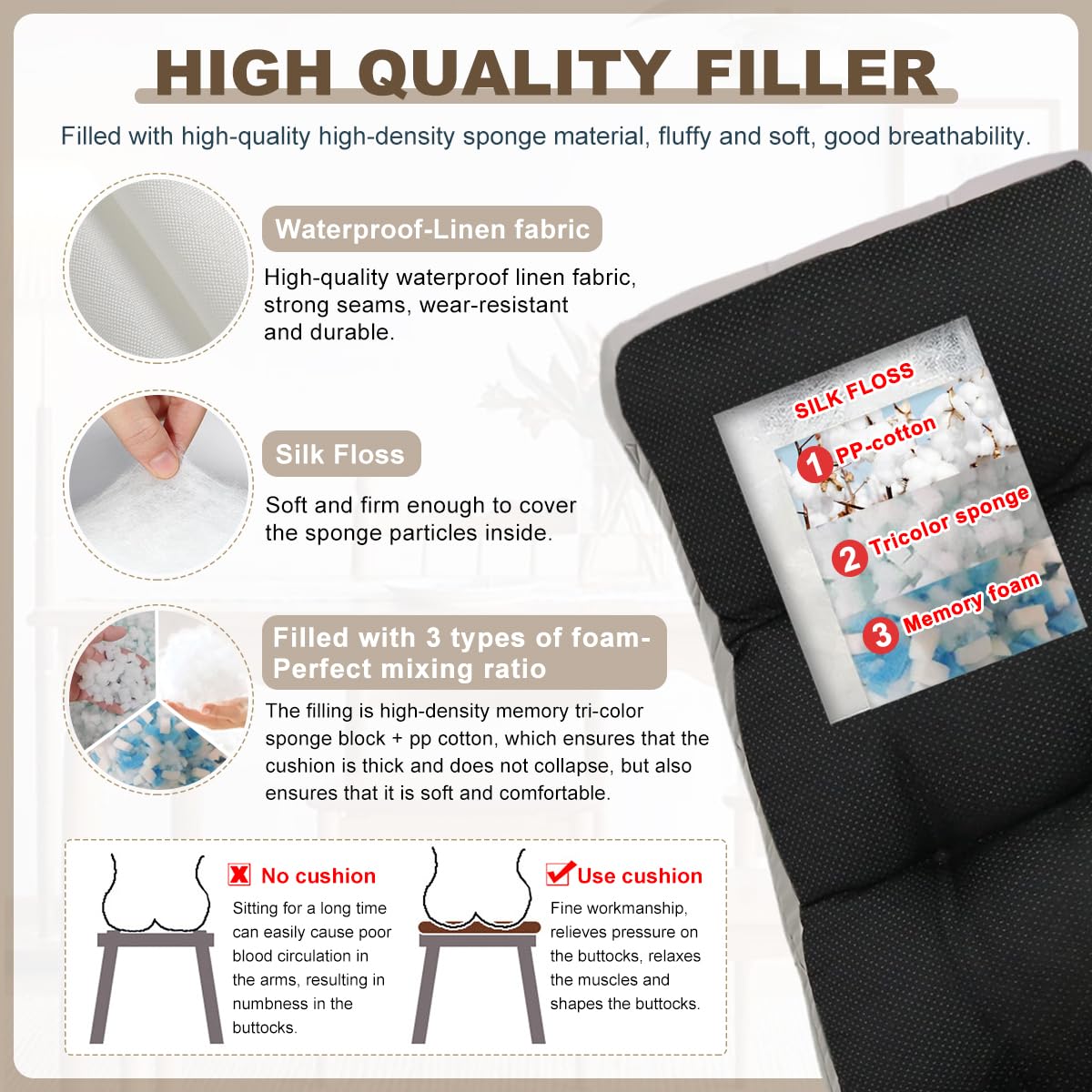 ThinMay Bench Cushion 47 inches,Indoor/Outdoor Non-Slip Tufted Cushions, Premium Waterproof Linen, Soft Piano Sofa Cushions, High-Density Memory Foam(Dark Red-47x19x4in)