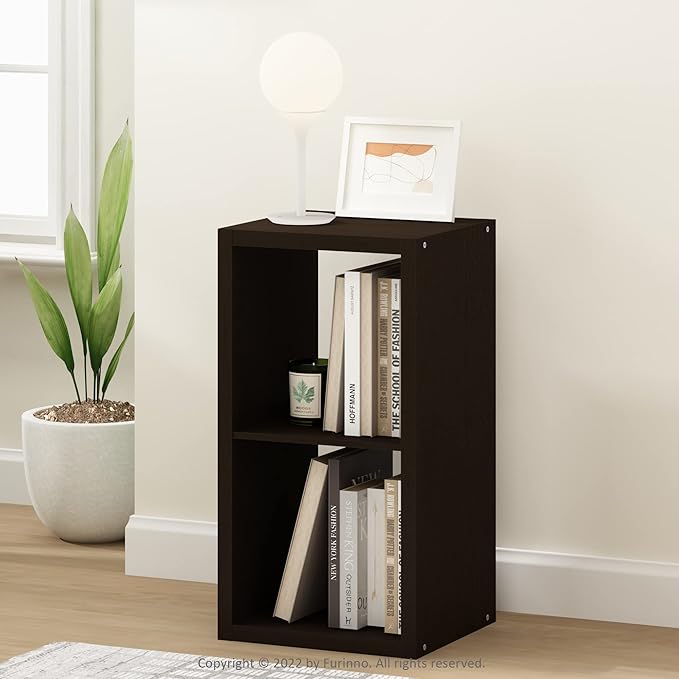 Furinno CUBICLE Book Shelf, 2-Cube Bookshelf, Extra Thick Frame Horizontally &