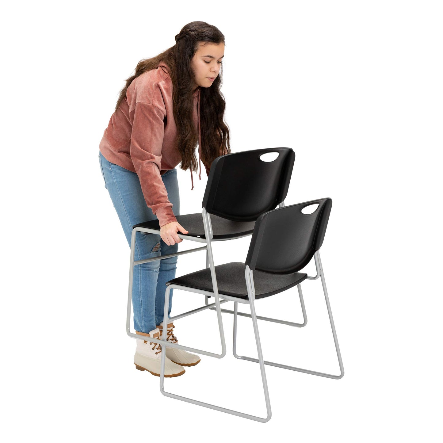 Norwood Commercial Furniture Heavy-Duty Plastic Stacking Chairs with Contoured Backs, Stackable Office and Waiting Room Chairs, Set of 4, Charcoal