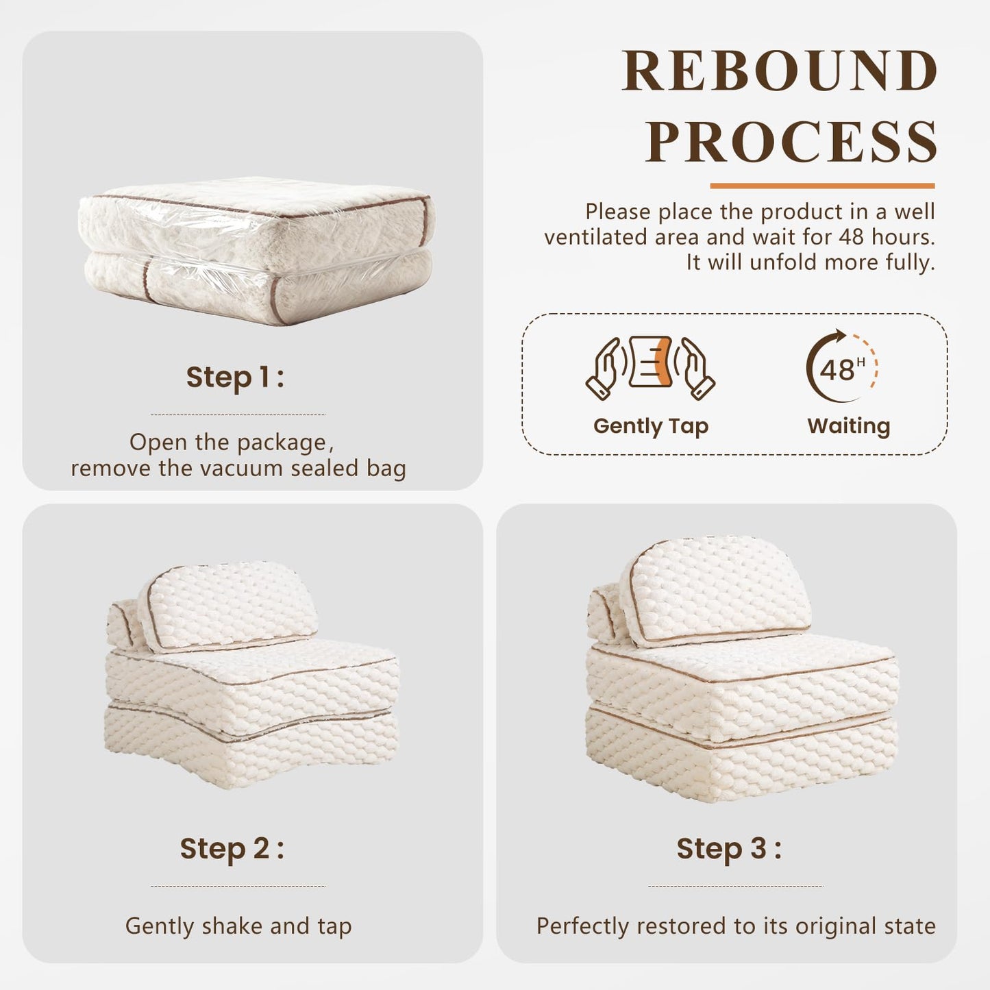 MALOL Folding Sofa Bed, 3-in-1 Convertible Sleeper Chairs with Pillow,Back Support, Fuzzy Fabric Floor Couch Bed for Adults, Boneless Couches Living Room, Bedroom, Apartment,Beige