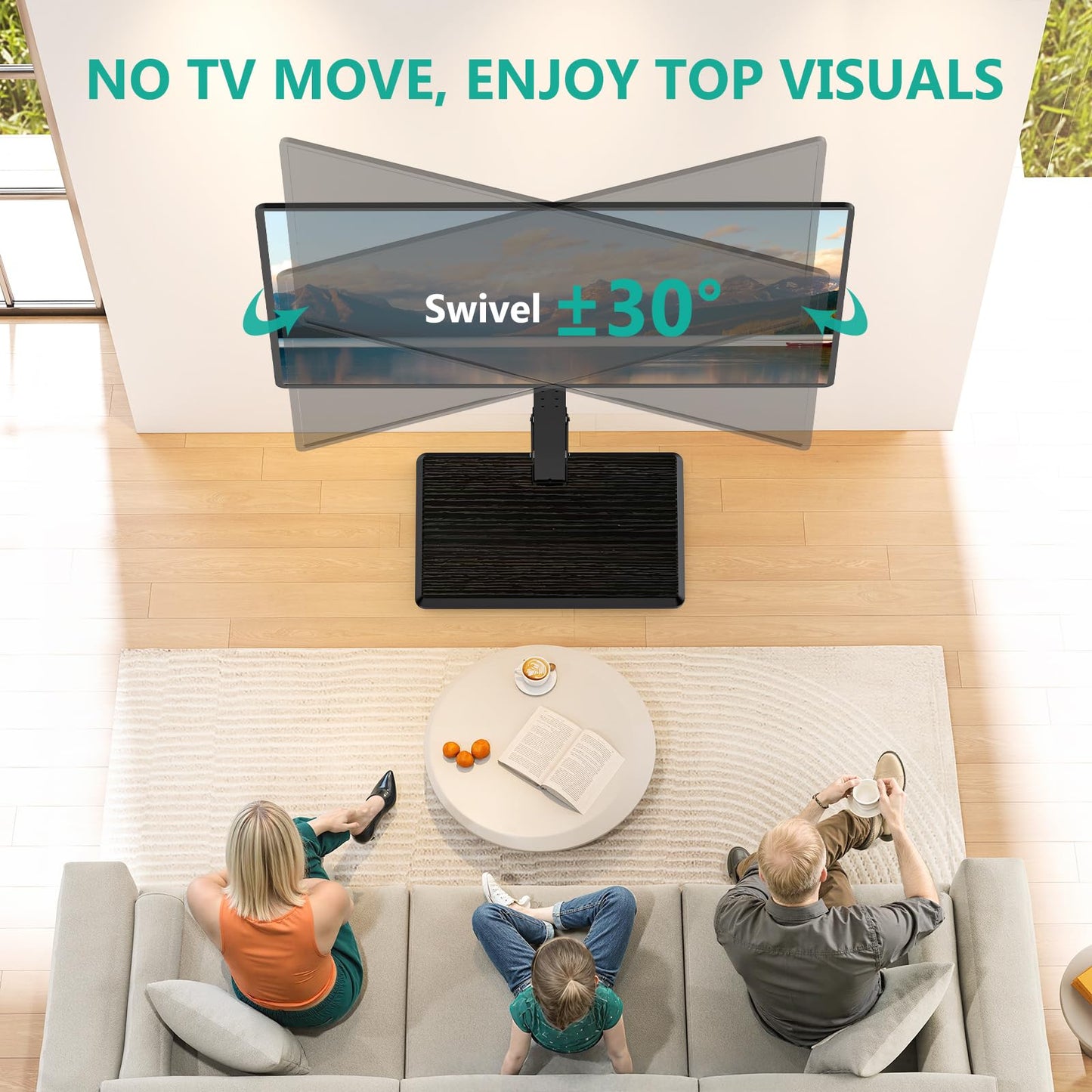 WALI Floor TV Stand with Power Outlet, Tall TV Stand Mount for 32-75 inch TV up to 110 lbs, Swivel and Height Adjustable TV Stands with Wood Base for Bedroom, Living Room(TVDVD-7P), Black