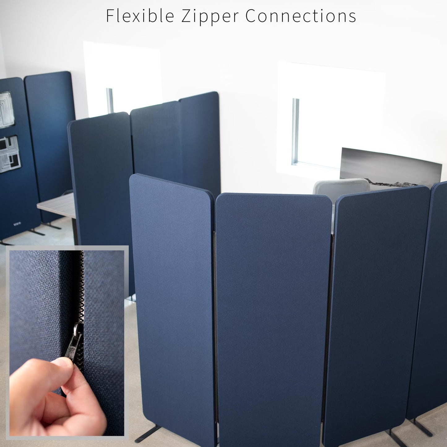 VIVO Freestanding 72 x 66 inch Privacy Panel, Cubicle Divider, Acoustic Wall Partition, x3 24 inch Panels, Navy Blue, PP-3-T072NB