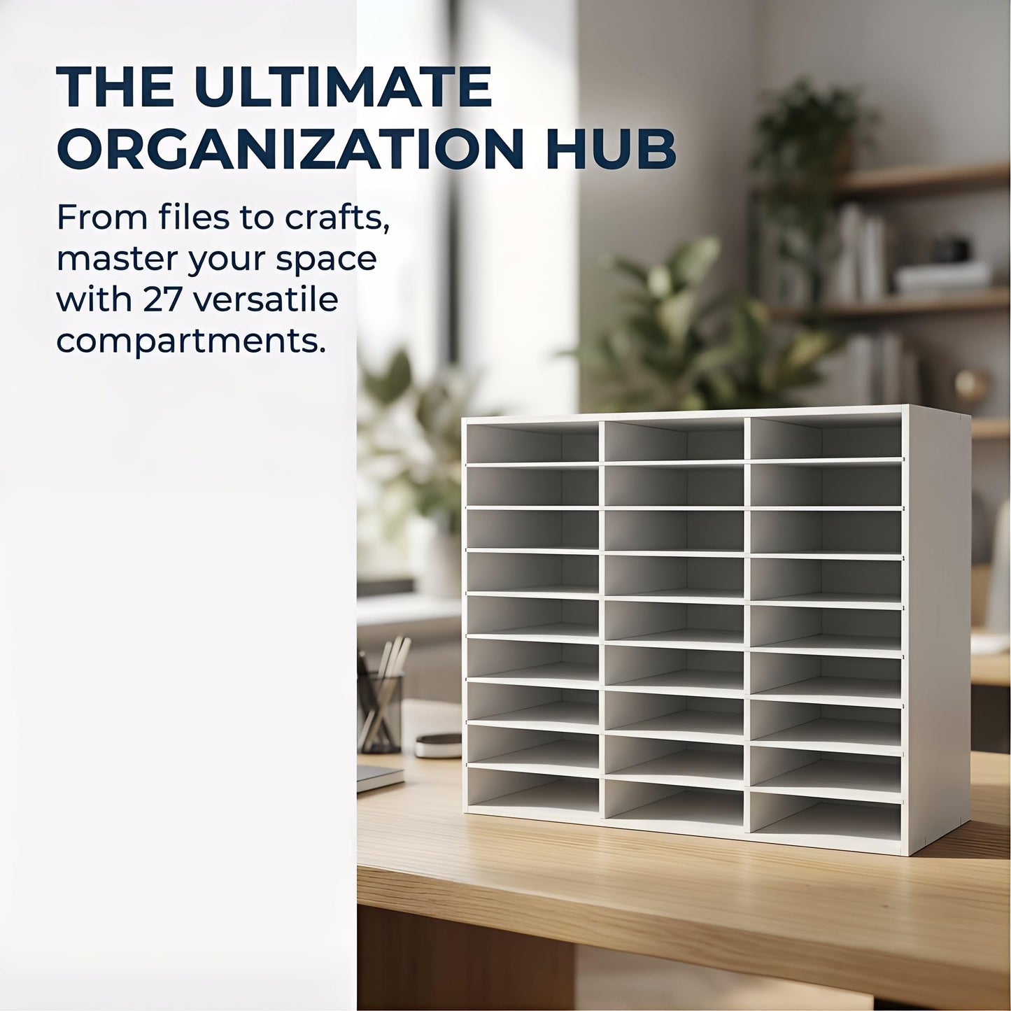 YPCDTL01 Literature Organizer - 27 - Slot Desktop File Sorter & Mail Center, Paper Storage Cabinet for Home, School & Office（White）