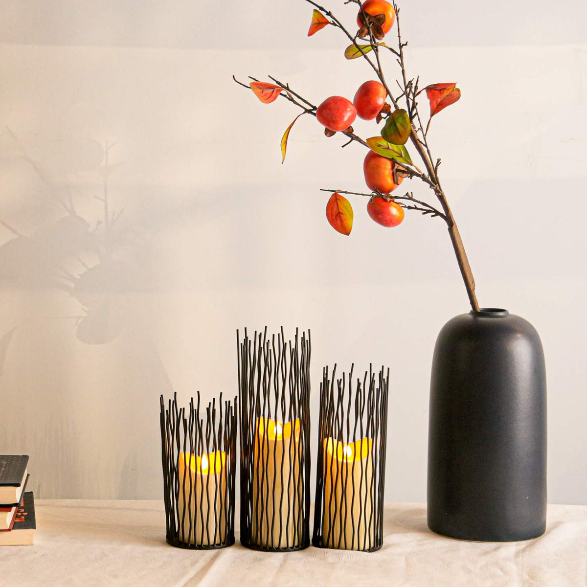 Set of 3 Metal Iron Candle Holder, Black Candlestick Modern Table Centerpiece for Indoor & Outdoor Decor, Dining Room, Home Decoration