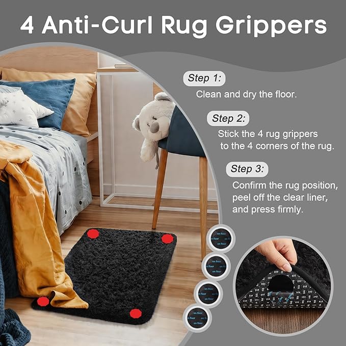 Ophanie Small Rug Washable Non Slip Throw Bedside Area Rugs, Fluffy Soft Mini