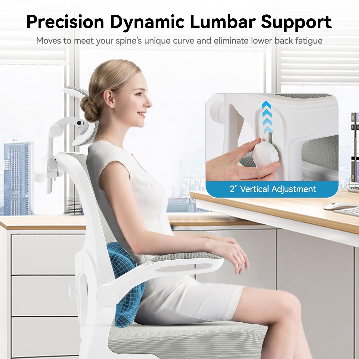 AreShark Office Chair Ergonomic Desk Chairs with Adjustable Lumbar Support& Headrest Hanger, High Back Breathable Mesh Chair with Wheels, Rolling Swivel Comfy Task Computer Chair for Home Work Gaming