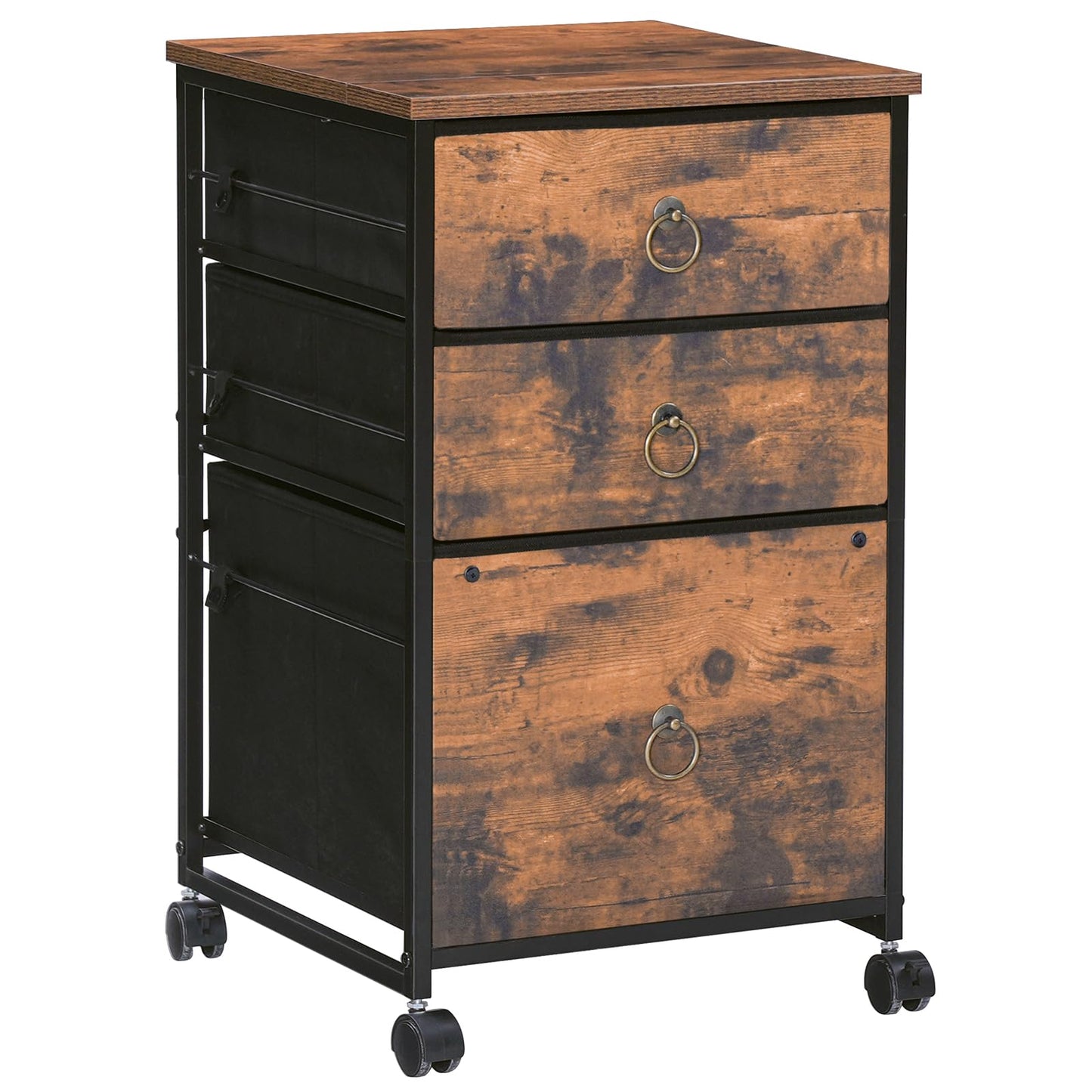 HOOBRO 3 Drawer Mobile File Cabinet, Computer Desk, Home Office Desk with Power Outlet for Study Room, Home Office, Easy to Assemble, A4/Letter Sized, Nonwovens Drawer, Rustic Brown BF30WJ01-BF40UDN01