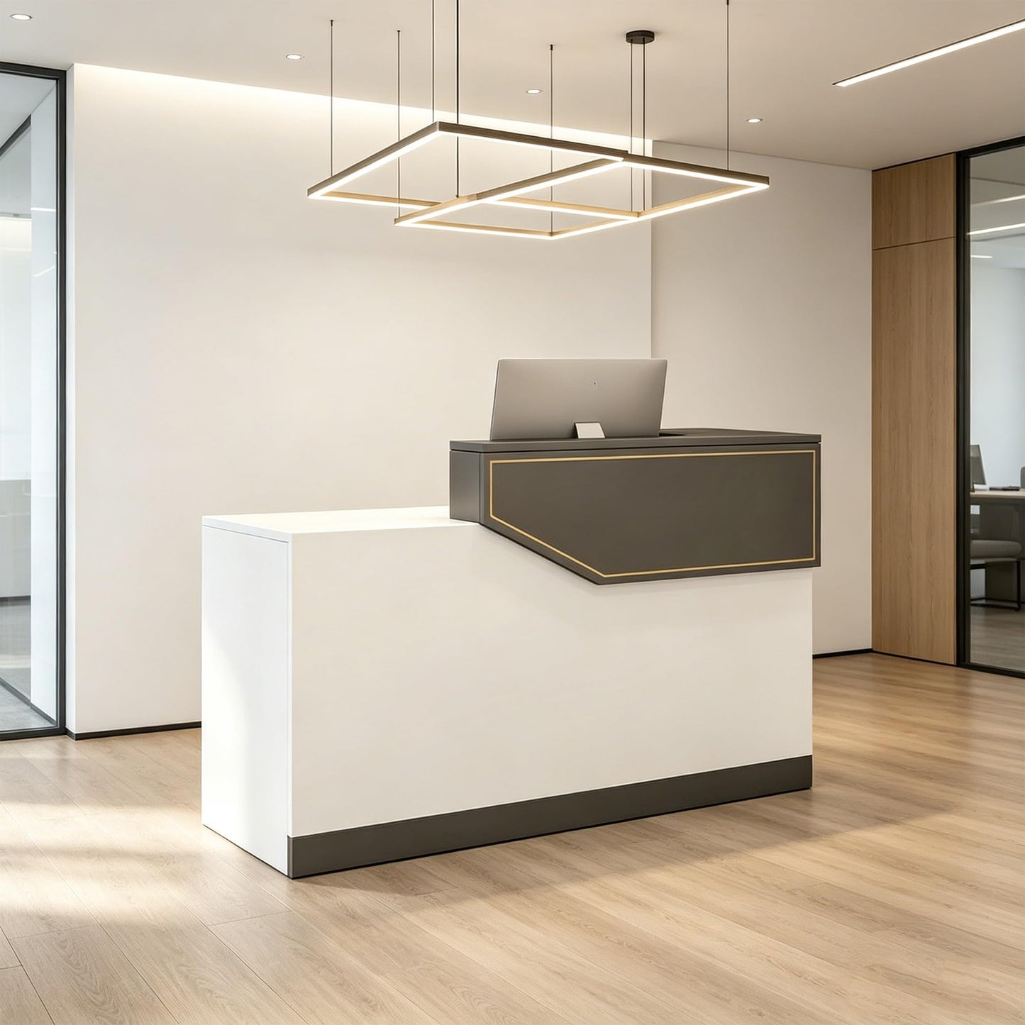 JQslycdmv Little Modern Wooden Reception Desk with Locking Drawers & Cupboards - Perfect for Salons, Offices, Hotels, and Stores(Grey – Left,100cm)