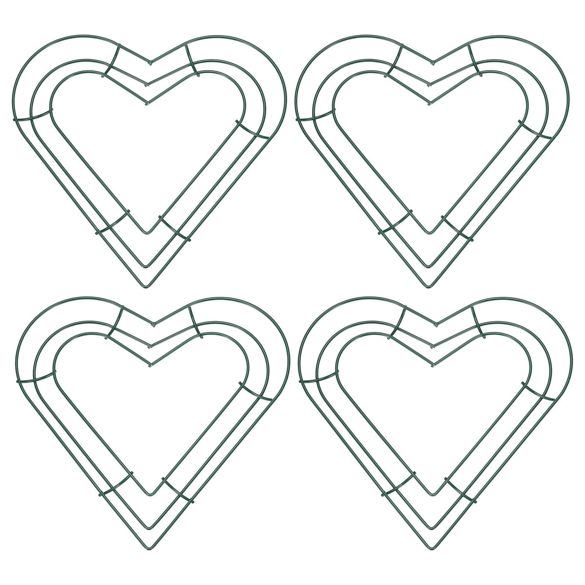 PATIKIL 8 Inch Christmas Wire Wreath Frame, 4 Pcs Metal Heart Shape Dream Catcher Rings Macrame Wreath Floral Hoop for Home Car DIY Craft Wedding Wall Hanging Decorations, Green