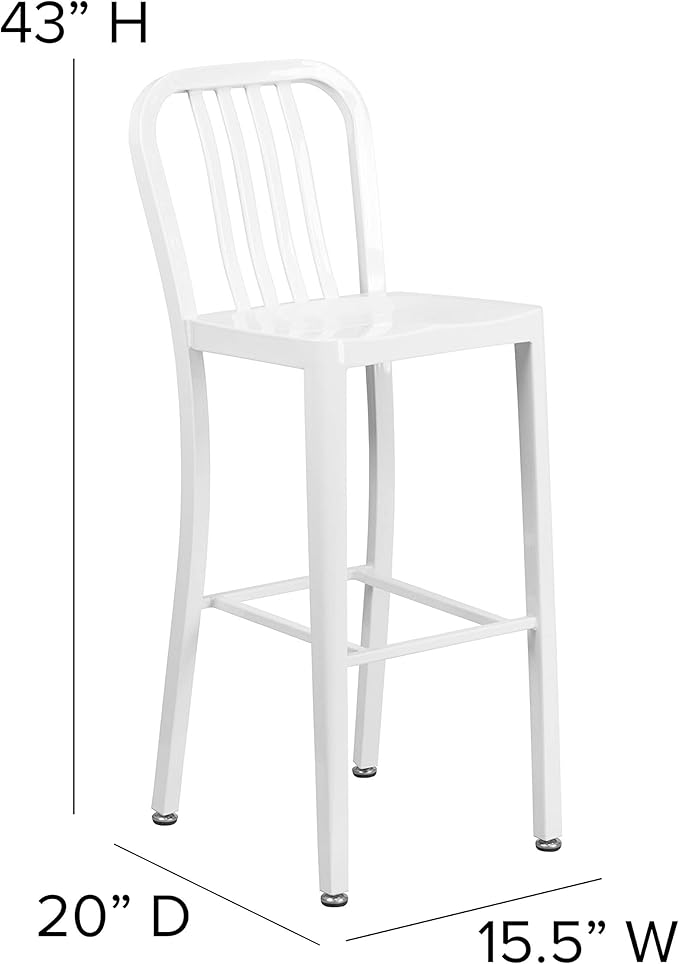 Flash Furniture Commercial Grade 30" High White Metal Indoor-Outdoor Barstool