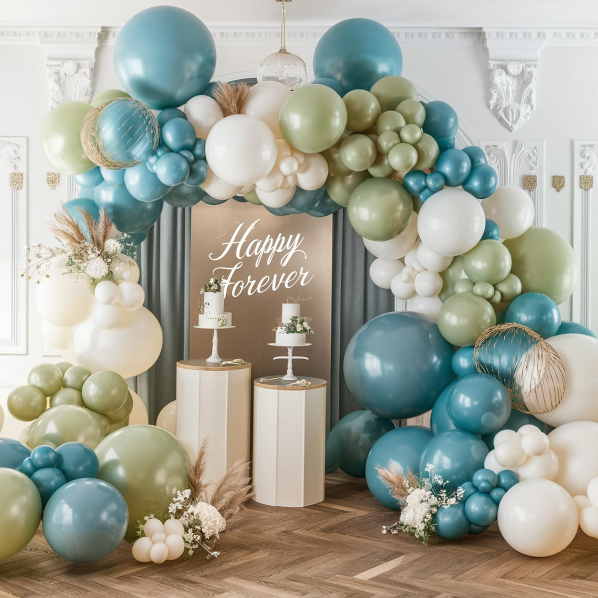 Blue and Green Balloon Arch Kit, 108 Pcs Dusty Balloon Garland With Retro Sea Sage Sand White Metallic Gold Balloons for Boho Wedding Baby Shower Birthday Party Decorations