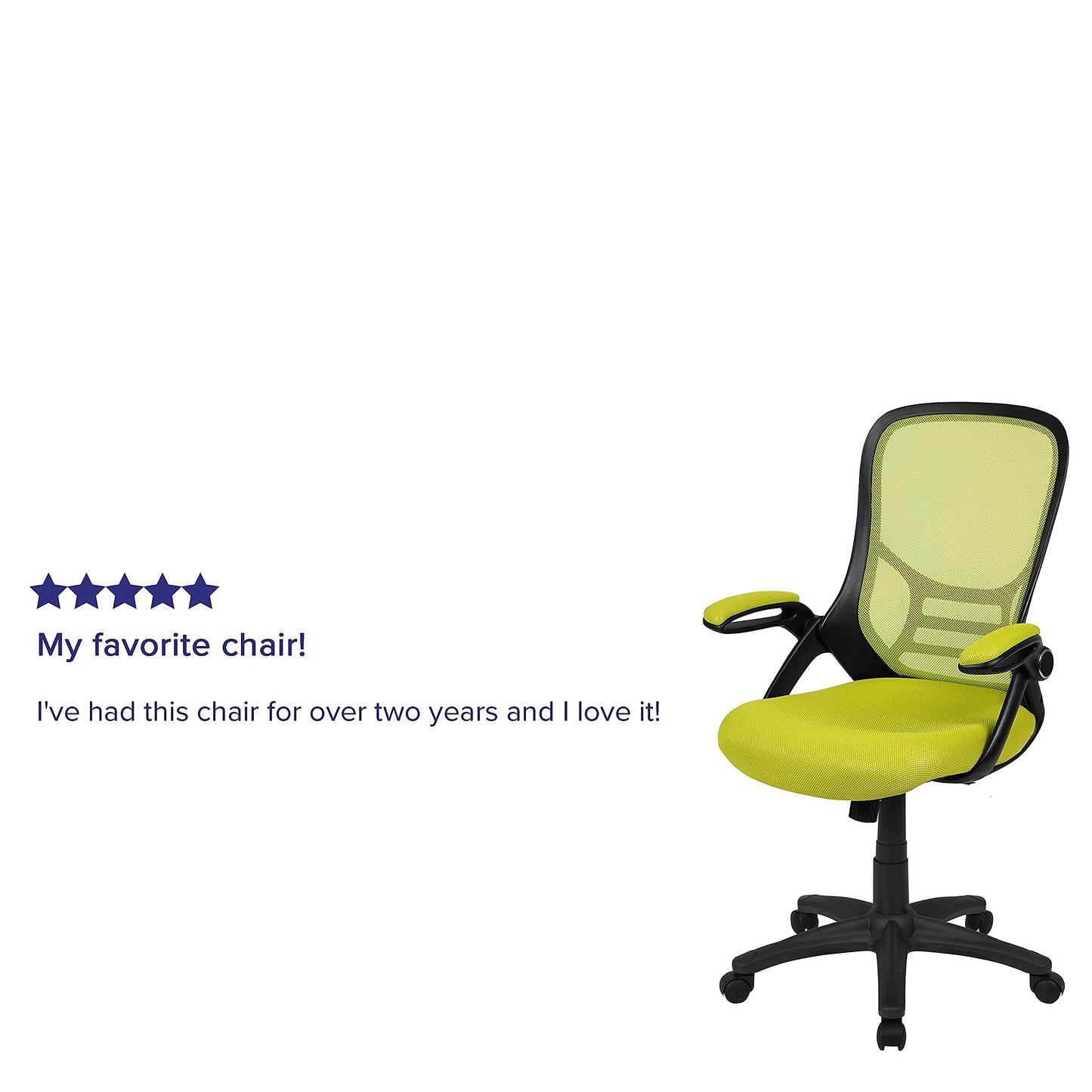 Flash Furniture Porter Mesh High Back Ergonomic Swivel Office Chair with Lumbar Support, Flip-Up Arms, Tilt Lock/Tilt Tension, Height Adjustable, Black/Green Frame