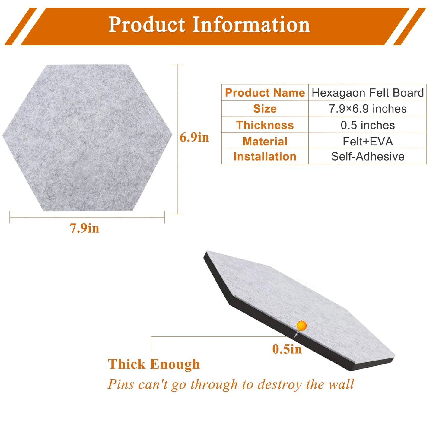 HULAVO 8 Pcs Hexagon Felt Cork Bulletin Board Tiles, Self Adhesive DIY Bulletin Board Pin Board for Office School Home Wall Decor Memos Photos Display(Purple)