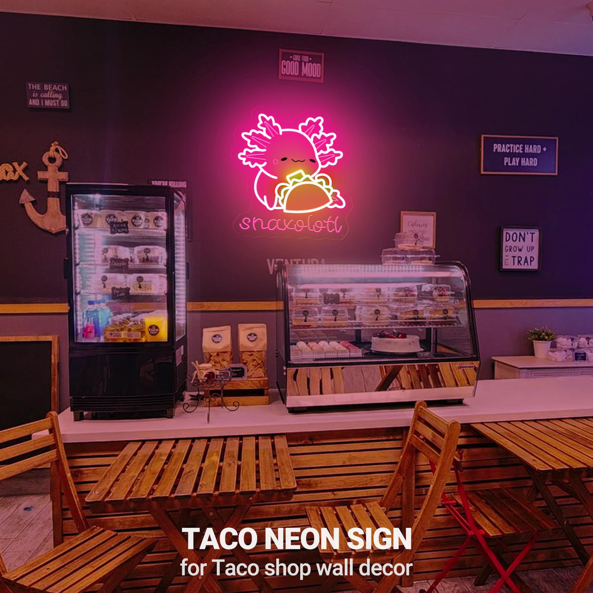 Snaxolotl Neon Sign, Dimmable Taco Axolotl LED Neon Light for Mexican Food pizzeria Restaurant Taco Bar Party Decor, for Girl’s Bedroom, Gift for Kids, Teens, and Axolotl Lovers