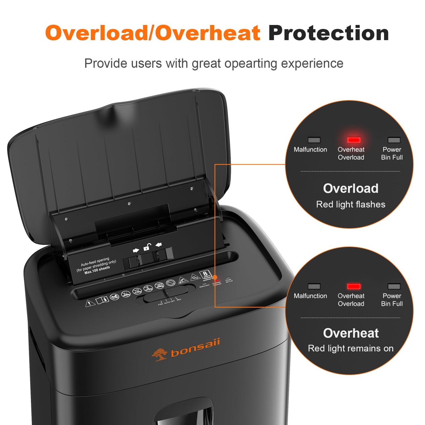 Bonsaii 100 Sheets Auto Feed Paper Shredder, Up to 30 Minutes Shredders for Home Office Use, Micro-Cut Heavy Duty Shredder / 4.2 Gallons/Security Level P-4 (C231-D)