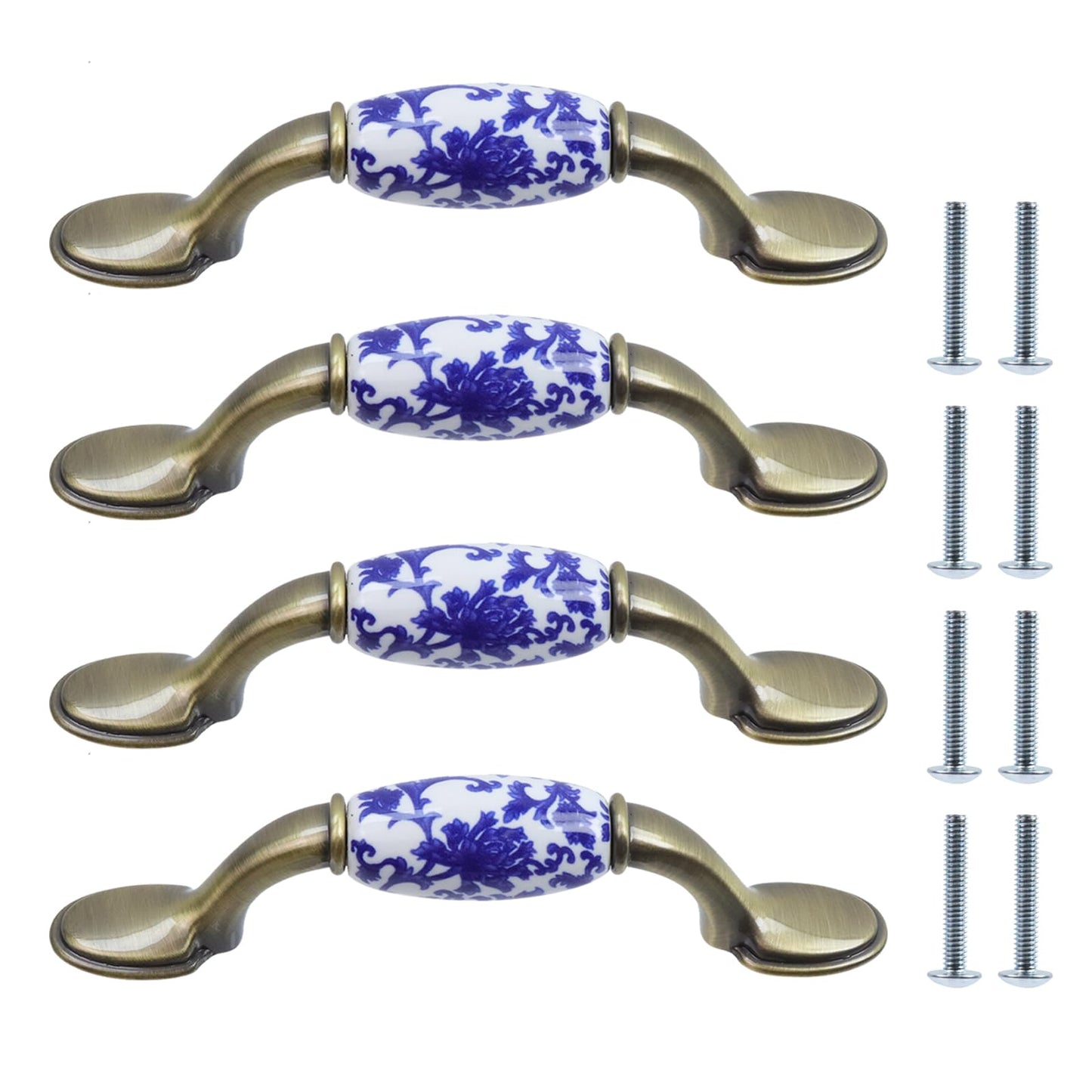 MY MIRONEY Drawer Pull Ceramic and Zinc Alloy Cabinet Handles 3" Hole Center Classical Handle 4 PCS with Screws for Drawers, Kitchen Cabinets, Cloakroom Doors and Other Furniture