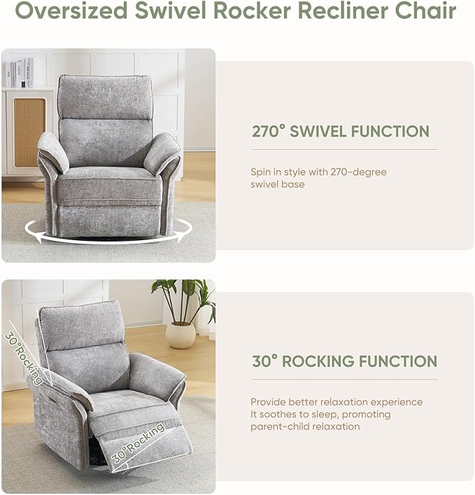 Power Swivel Rocker Recliner, Glider Recliner Nursery Chair