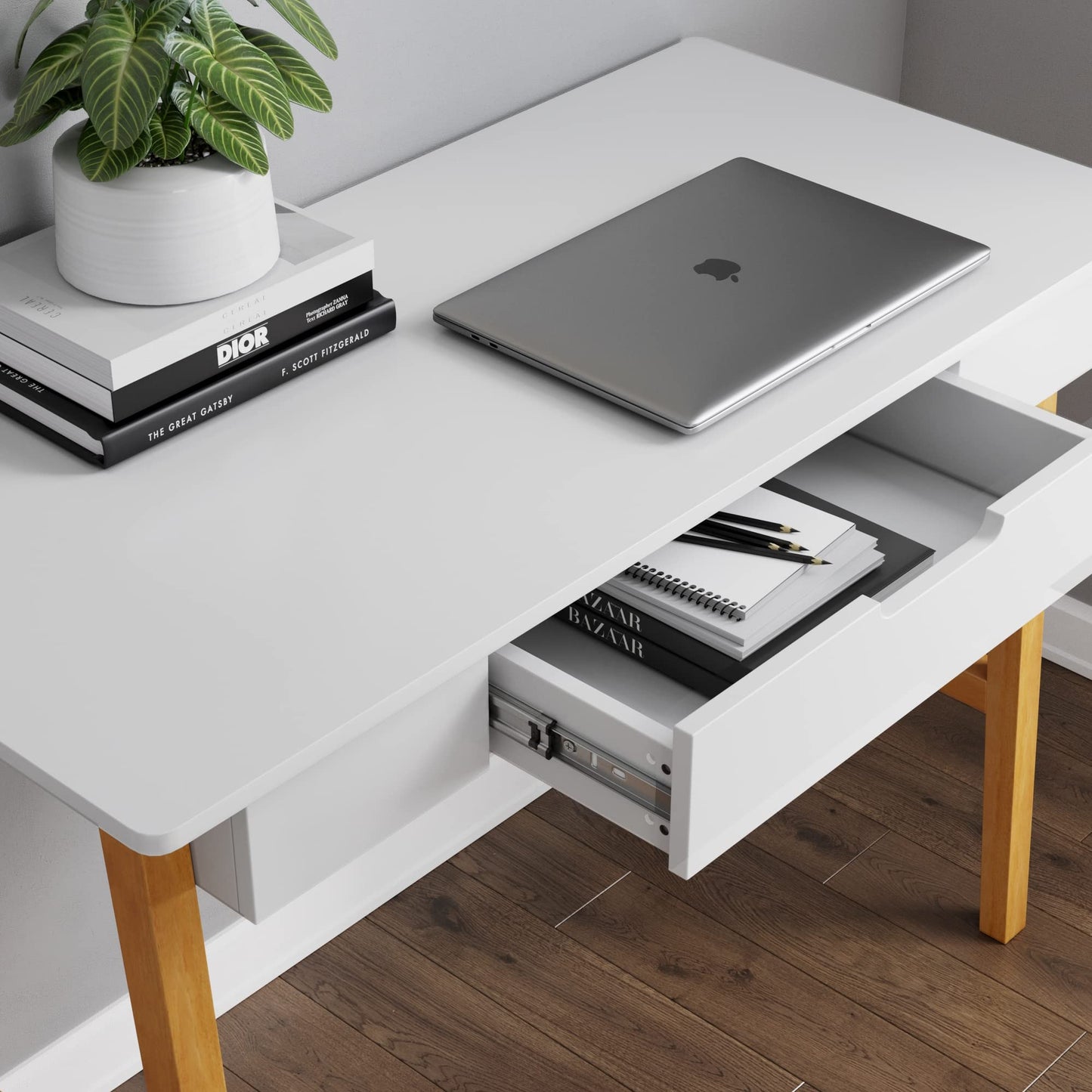Nathan James 51101 Telos Home Office Computer Desk with Drawer, 42" White/Brown