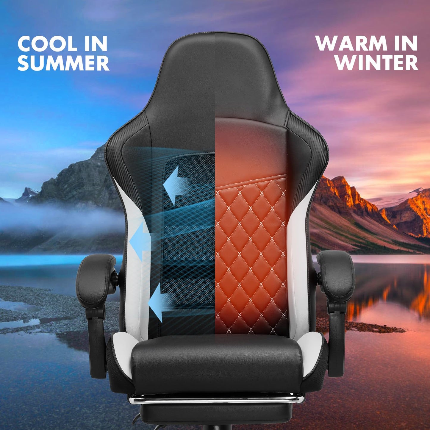 GTPLAYER Gaming Chair, High Back Leather Computer Gaming Chair with Footrest, Ergonomic Height Adjustable Office Chair with Removable Cover and Lumbar Support for Gaming and Work (White)
