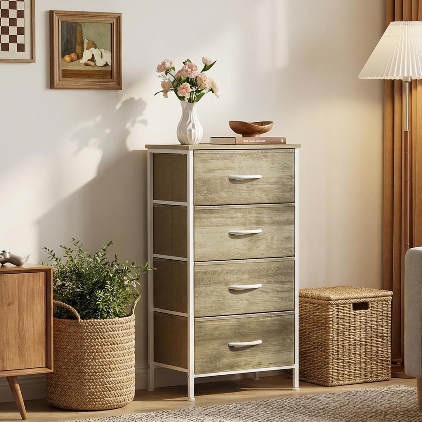 Sweetcrispy 4-Drawer Fabric Dresser Storage Tower Nightstand Chest