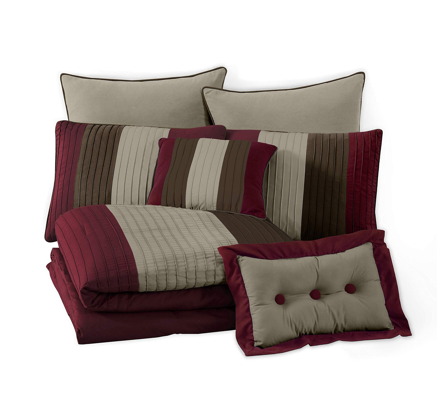 Chezmoi Collection Loft 8-Piece Luxury Striped Comforter Set (Full, Burgundy/Coffee/Brown)