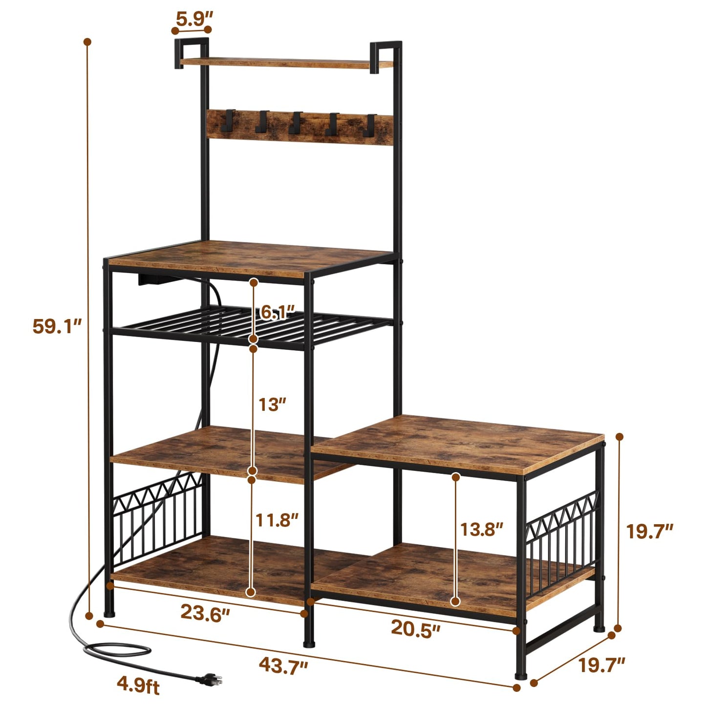 Portin Mini Fridge Stand Coffee Bar Cabinet with Power Outlet, Mini Fridge and Microwave Stand with S-Hooks, 7 Storage Shelf Rack for Dorm,Office - Kitchen Bakers Rack