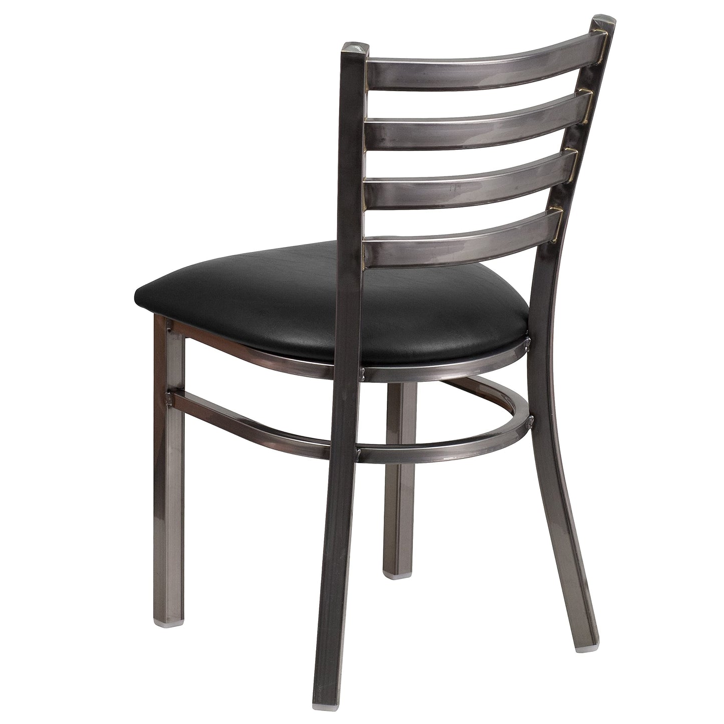 Flash Furniture HERCULES Series Clear Coated Ladder Back Metal Restaurant Chair - Black Vinyl Seat
