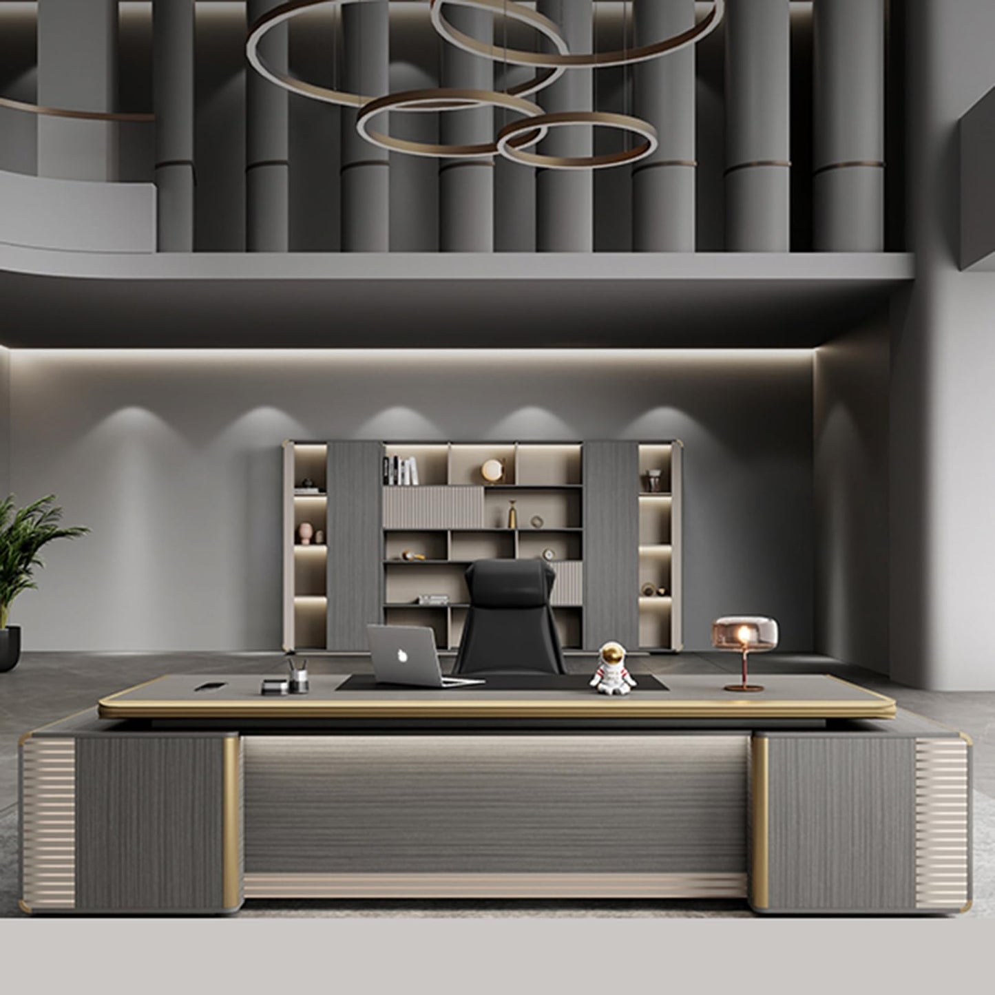 LSIGHTUS Modern Executive Office Desk with Lateral Cabinet, Luxury Wood Reception Desk with Metal Frame, Writing Study Table Business Furniture Set Workstation for CEO Boss Manager