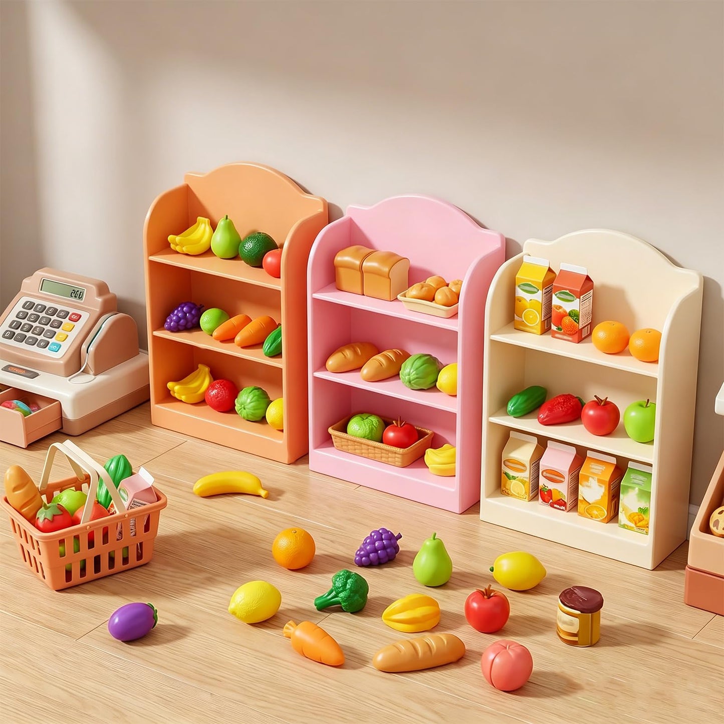 Susade 3Pcs Miniature Supermarket Shelves Mini Doll House Store Storage Bookshelf Display Shelves Furniture Model 3Layers Kitchen Shelf Display Books Storage Racks Mini Food Drink Bottle Locker Decor