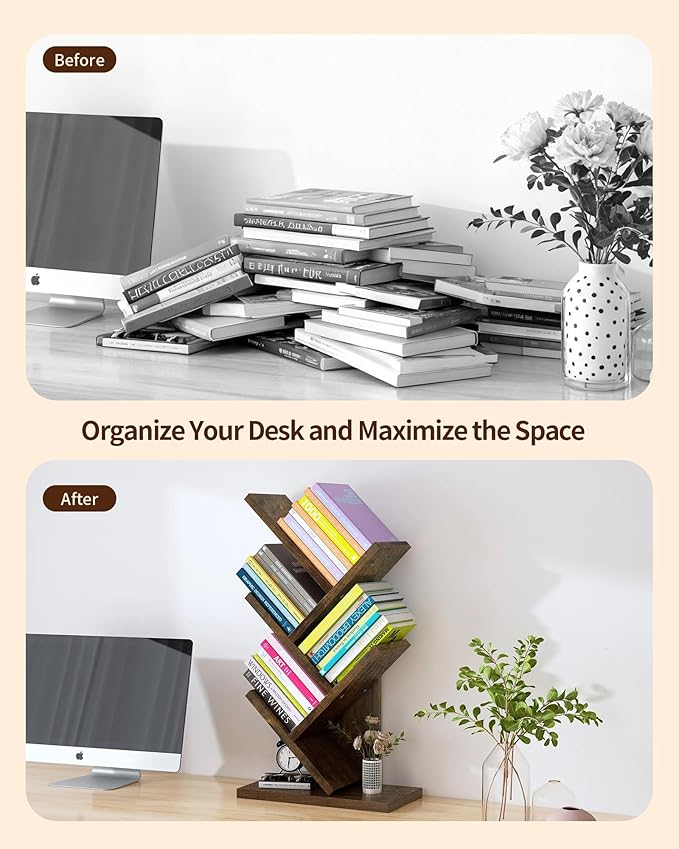Godferyxin Bookshelf with Liting, Small Bookcase LED and Desktop Book Shelf
