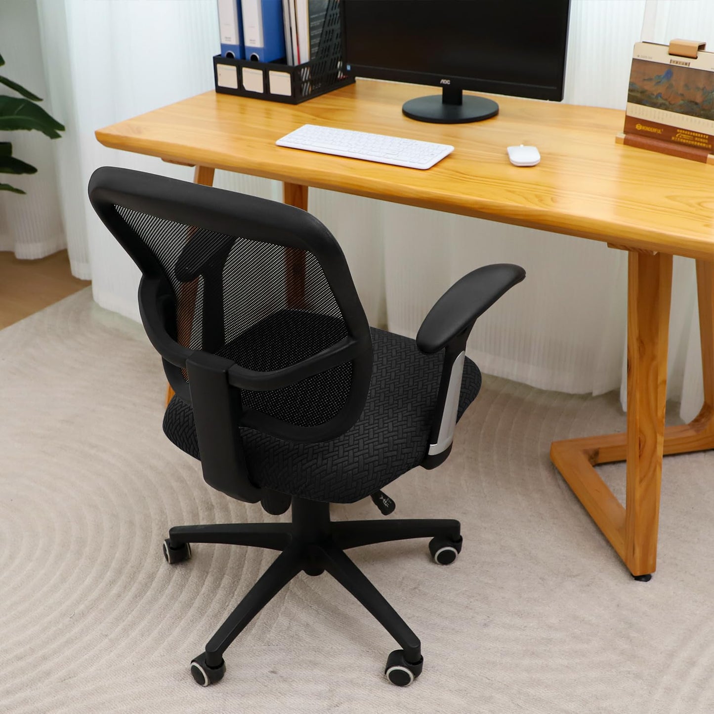 FORCHEER Waterproof Office Chair Seat Cover 20x20 1 Piece Strechable Jacquard Mesh Office Chair Seat Slipcover for Desk Chair Washable Replacement