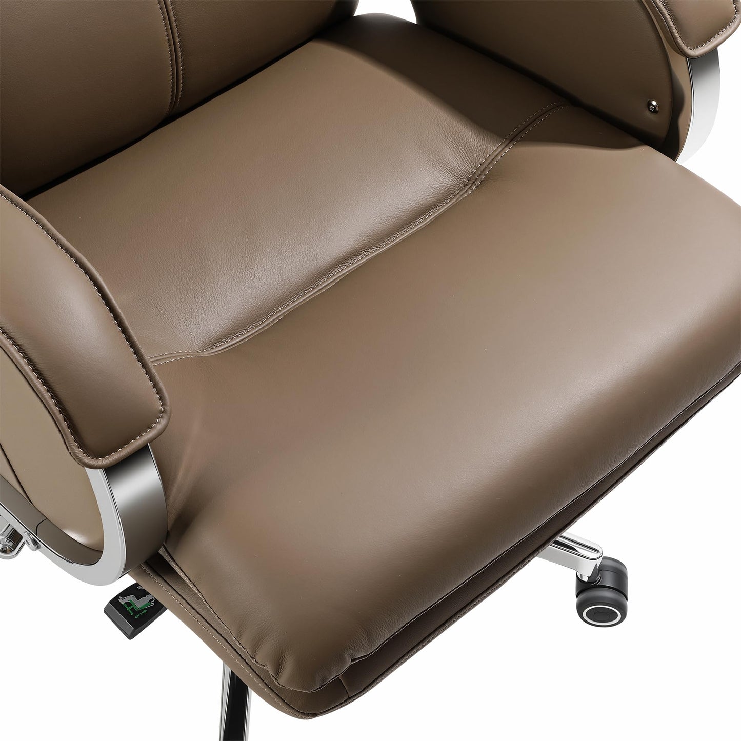 HUAUR Genuine Leather Modern Executive Chair High-Back Support 90 to 150 Degrees Tilt and Upholstered Home Desk Chair with Base 400LB Capacity Swivel Computer Office Chair (Taupe)
