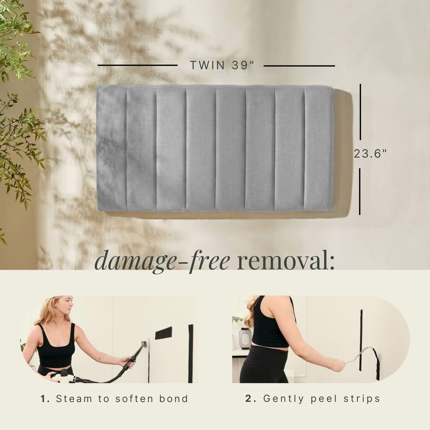 Hearth & Harbor Upholstered Twin Headboard - Easy Assemble Channel Stitched Headboard Twin Size - Wall Mounted Headboards with 3D Soundproof Wall Panels Peel & Stick Floating Headboards, Silver