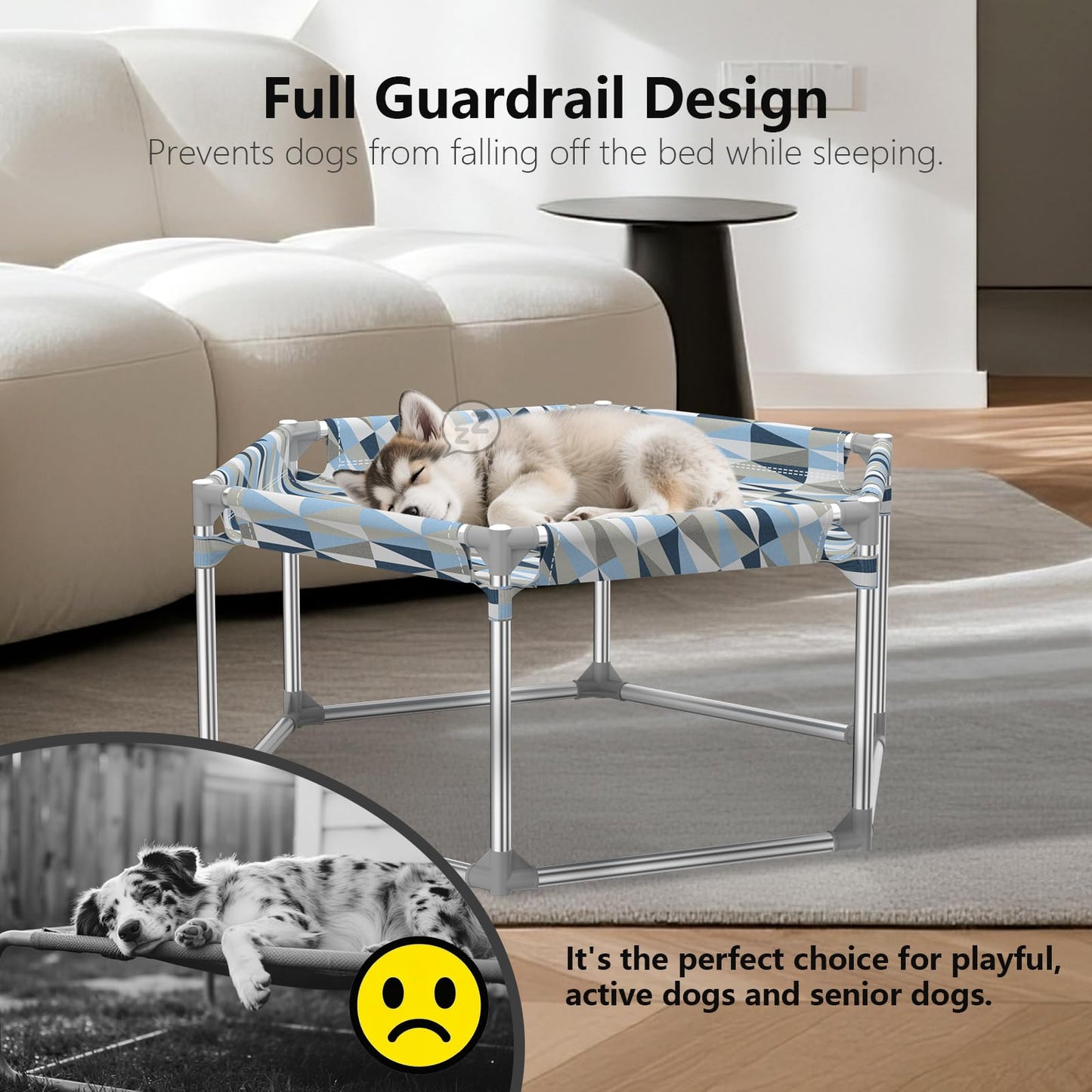 Elevated Dog Bed with Full Guardrail, Raised Dog Sofa Beds, Hexagonal Sleeping Puppy Bed，Cooling Outdoor Pet Cot with Breathable Cotton Fabric (Small, Hexagon)