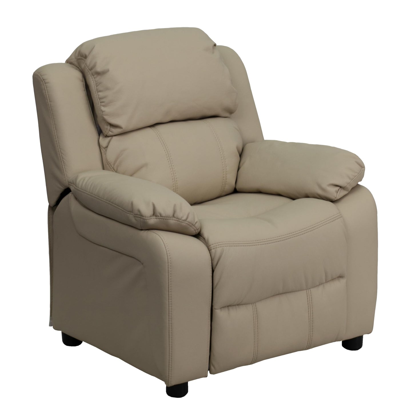 Flash Furniture Charlie Vinyl Kids Recliner with Flip-Up Storage Arms and Safety Recline, Contemporary Reclining Chair for Kids, Supports up to 90 lbs., Beige