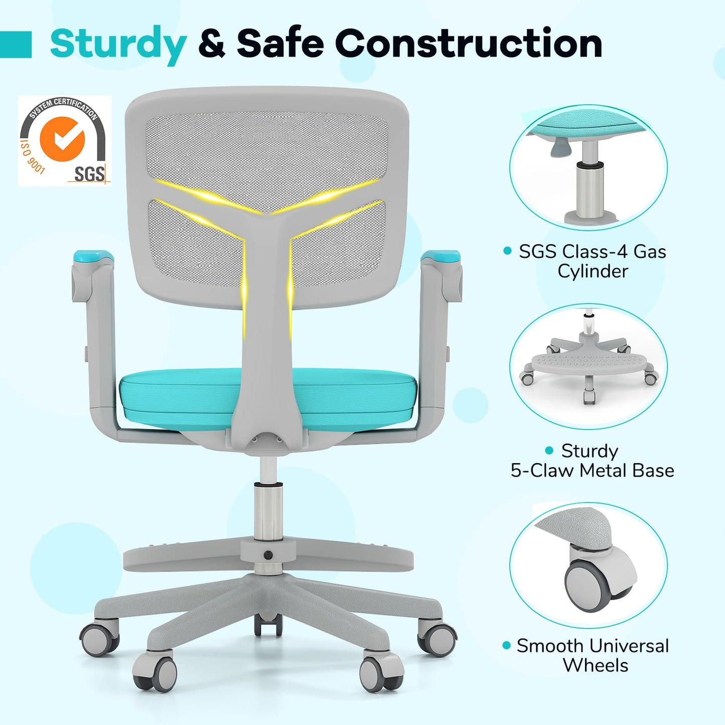Costzon Kids Desk Chair, Student Ergonomic Computer Chair with Wheels, Footrest, Adjustable Height, Flip-up Armrests & Soft Removable Cushion, Swivel Rolling Kids Office Chair for 3-15 (Green)