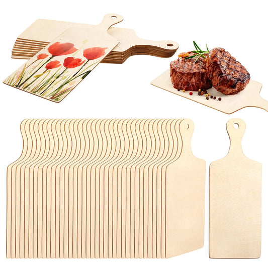 48 Pcs Mini Wooden Cutting Board with Handle, 9.5x3.5 Inch Original Wood Charcuterie Serving Boards for DIY Crafts, Kitchen Decor, and Christmas Thanksgiving Gifts