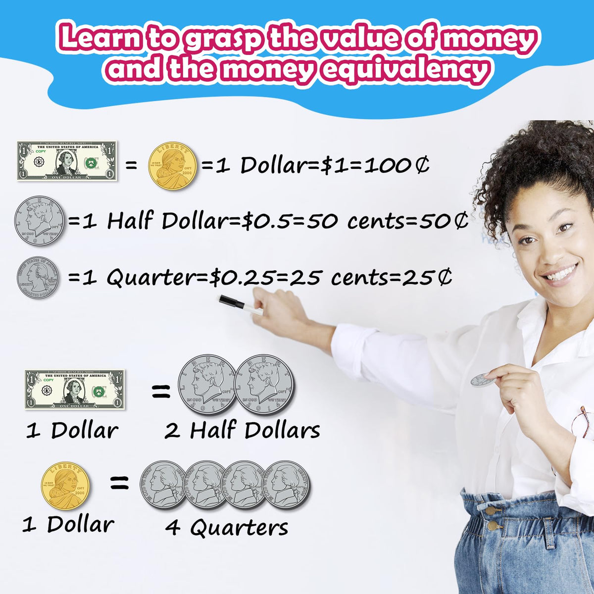 Kasfalci 73 PCS Magnetic Money for Kids for Learning, Math Manipulatives, Learning & Education Toys for Classroom, Pretend Play, Math Games for Toddler, Teacher and Homeschool Supplies