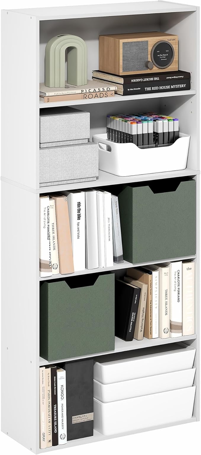 Furinno Jaya Book Shelf, 5-Tier Bookshelf, 52 Inch Tall Standing Bookcase