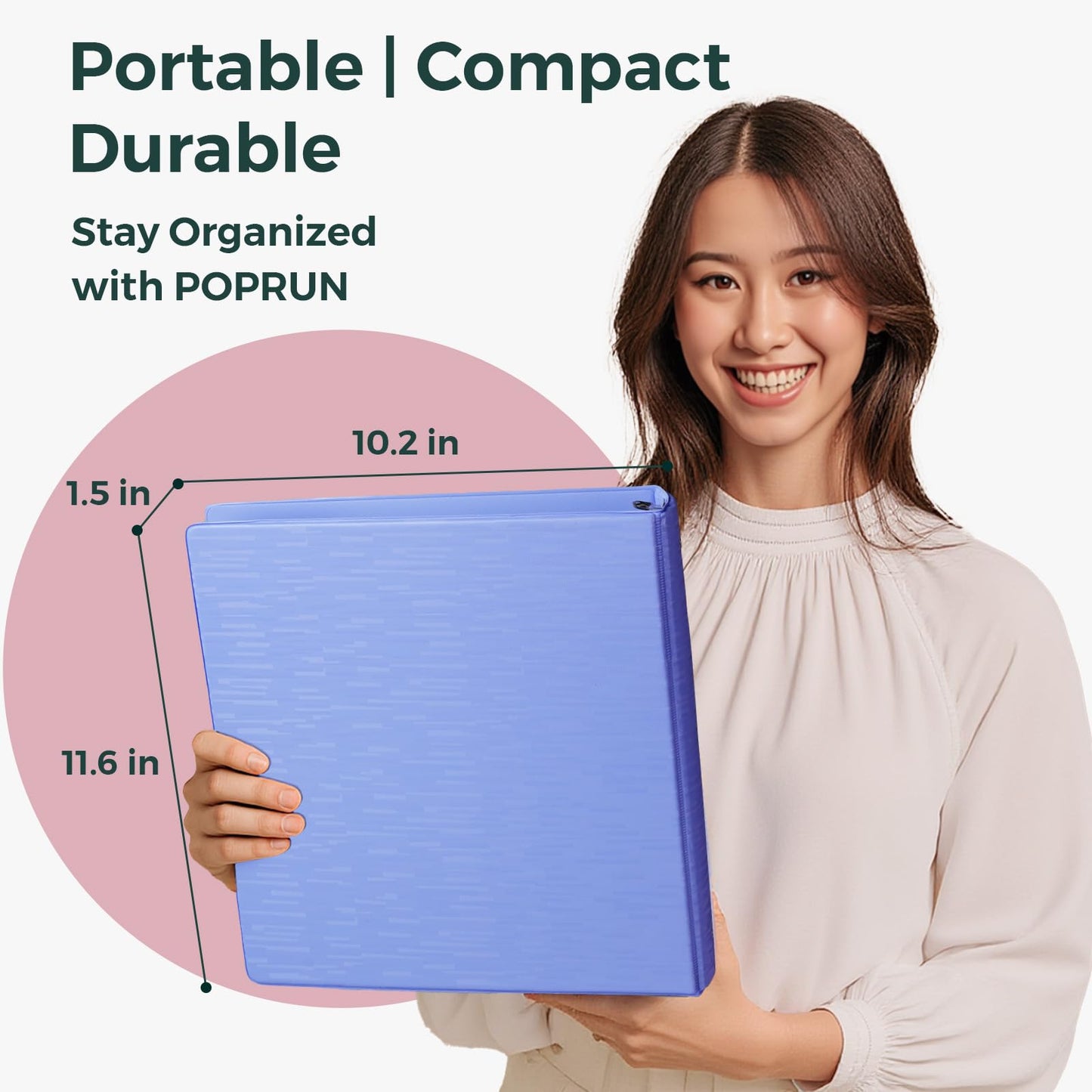 POPRUN 3 Ring Binder 1 Inch, PVC-Free, Holds 175 Sheets of 8.5 x 11 Paper, Extra Durable Organizer with 2 Pockets for School & Office, Heavy-Duty, 4 Pack, Pink