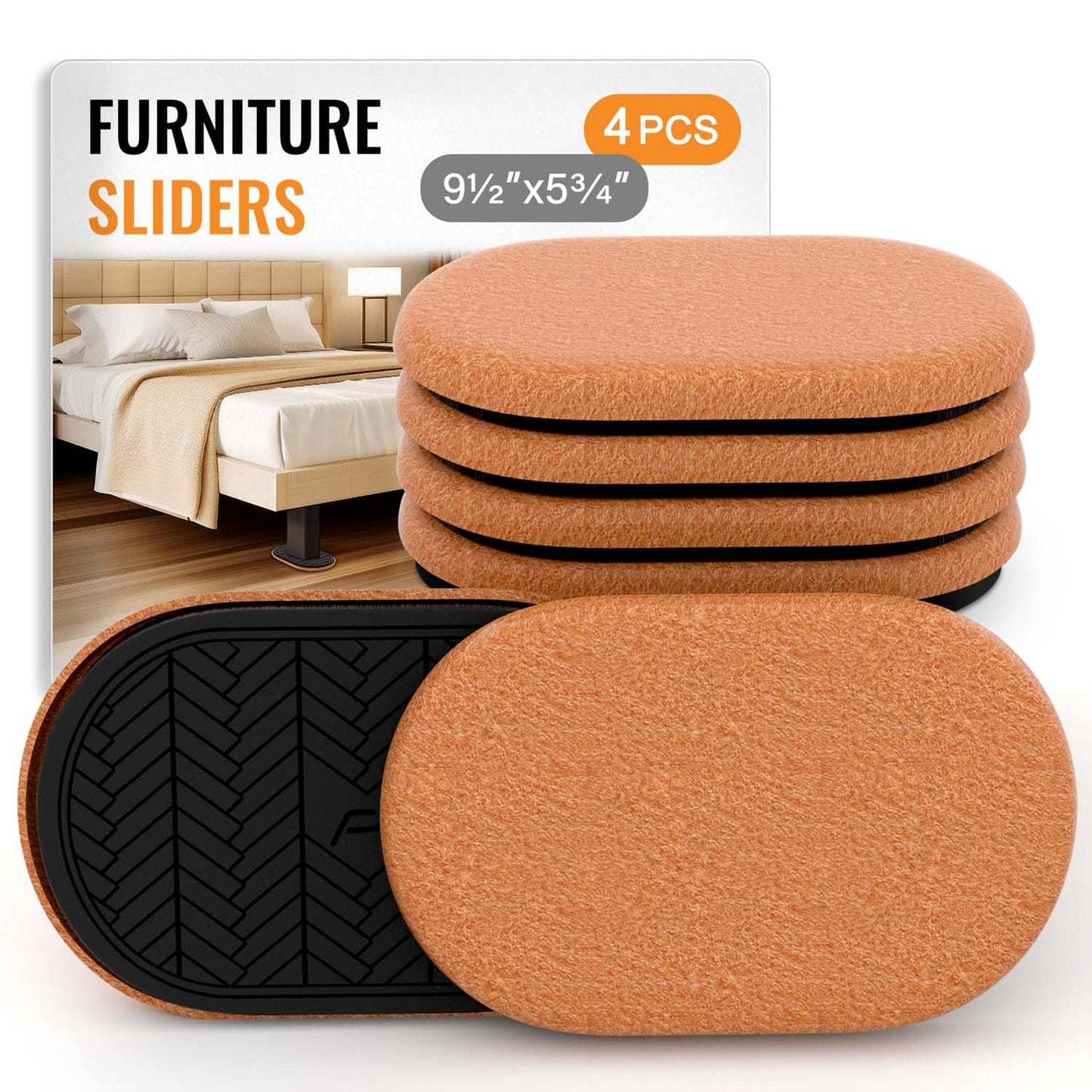 Furniture Sliders for Hardwood Floors Felt-4 Pack 9-1/2" Oval Reusable Furniture Slider with Extra Thick Design - Heavy-Duty Furniture Movers - Felt Sliders Effortless Moving