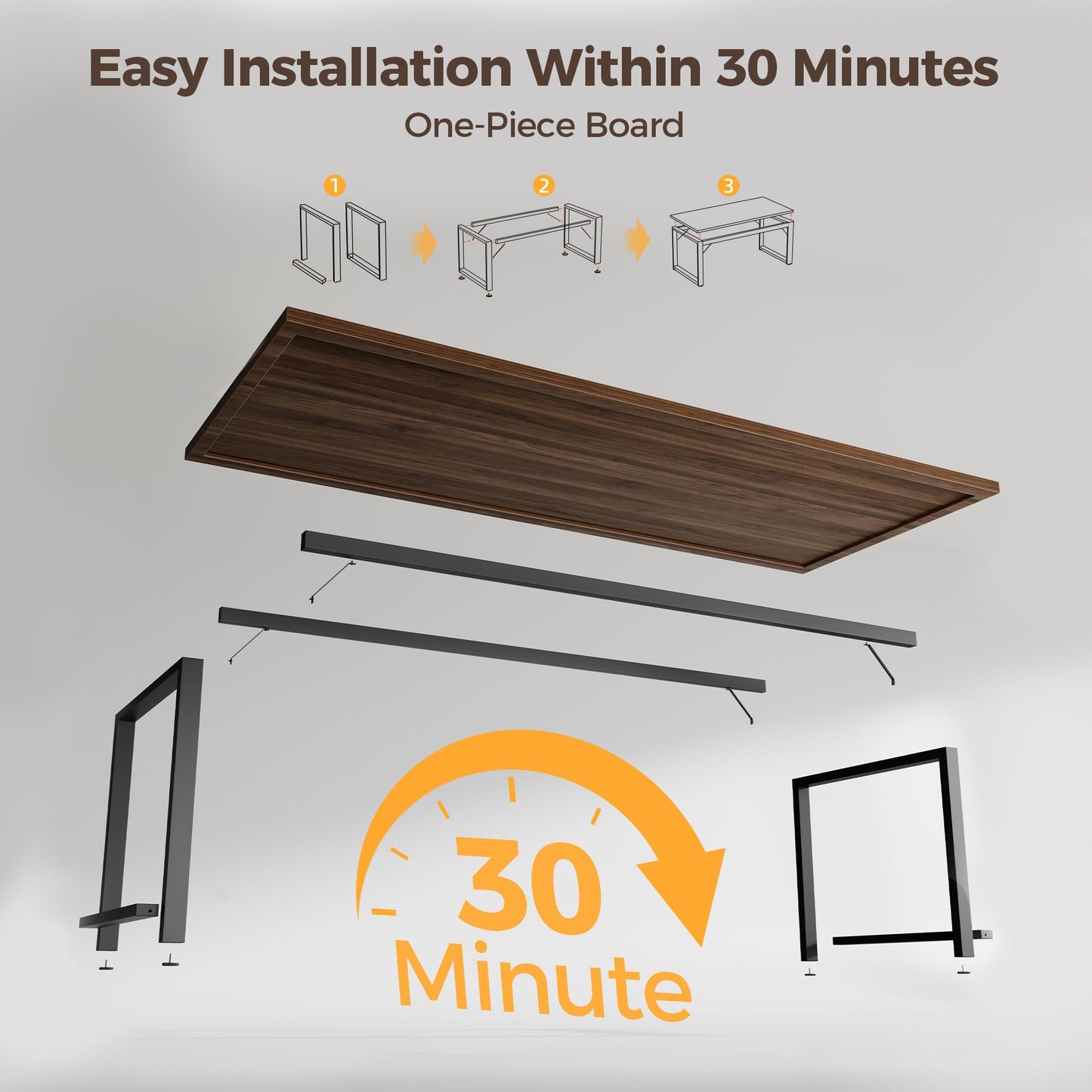 Mericonia 40 Inch Computer Desk, 1" Thick Modern Simple Study Writing Table, Heavy Duty Industrial Office Desk for Home Bedroom Workstation, Walnut