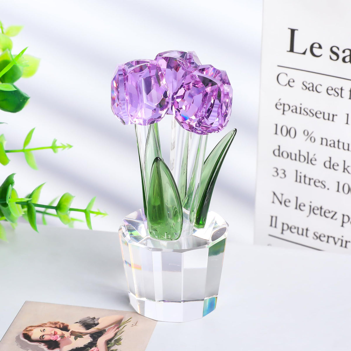 Movdyka Tulips Glass Flowers Figurines Crystal Decor Collectibles