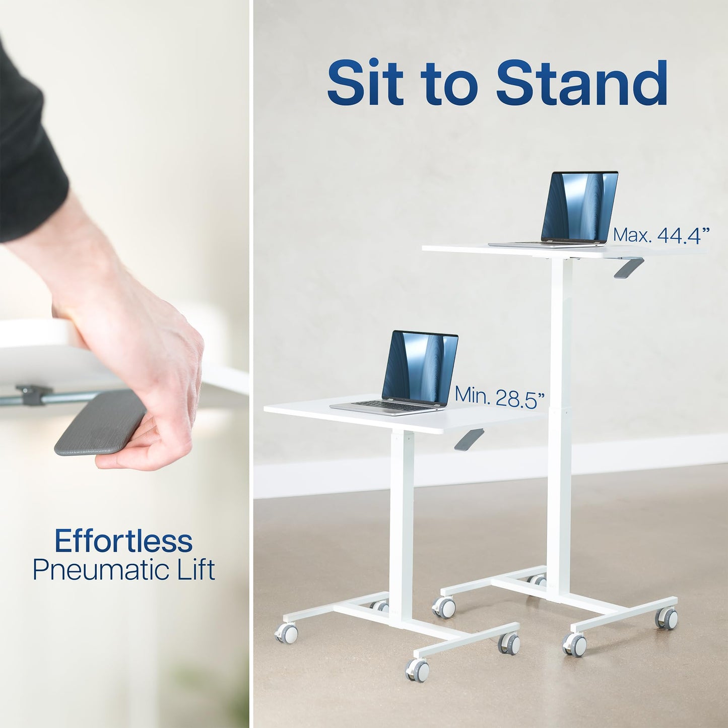 VIVO Mobile 28 inch Standing Laptop Cart, Height Adjustable Small Rolling Desk Workstation, Locking Wheels, White, CART-V00LW