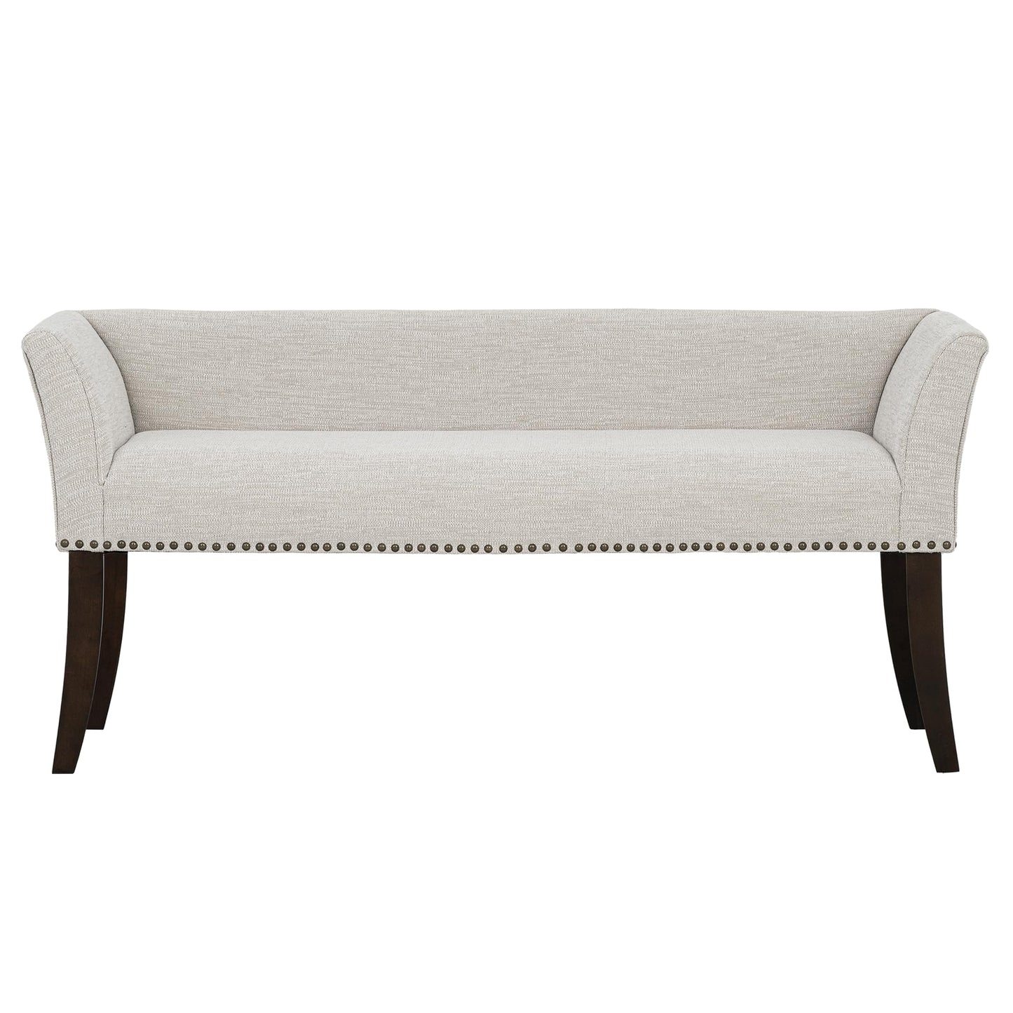 Madison Park Accent Bench for Living Room, Upholstered with Nailhead Trim, & Padded Seat Entryway Bench Small, End of Bed Bench with Back, 49.5" W x 19.25" D x 23" H, White Cream