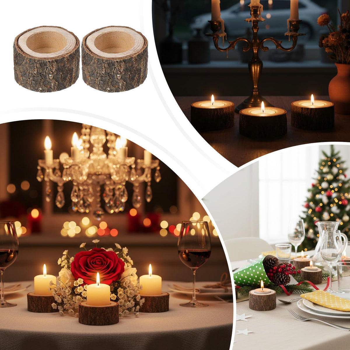 24 Pcs Wooden Tea Light Candle Holders Votive Candle Holders, Rustic Wooden Pillar Candle Stands Vintage Tealight Holders Set Candle Centerpieces for Dining Table Wedding Party, 1.6" H