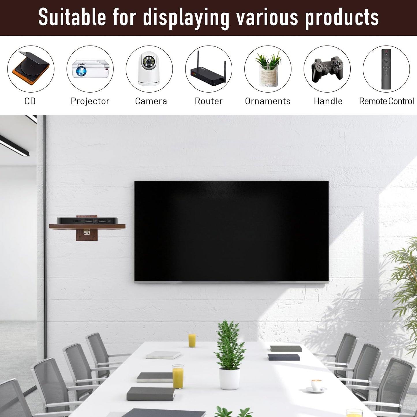 NIUBEST Floating Projector Wall Mount TV Shelf,Wooden Wall Mounted Under TV Floating Shelf for Projector, PS5, DVD Player,Game Console, Cable Box,1Tier (Walnut)