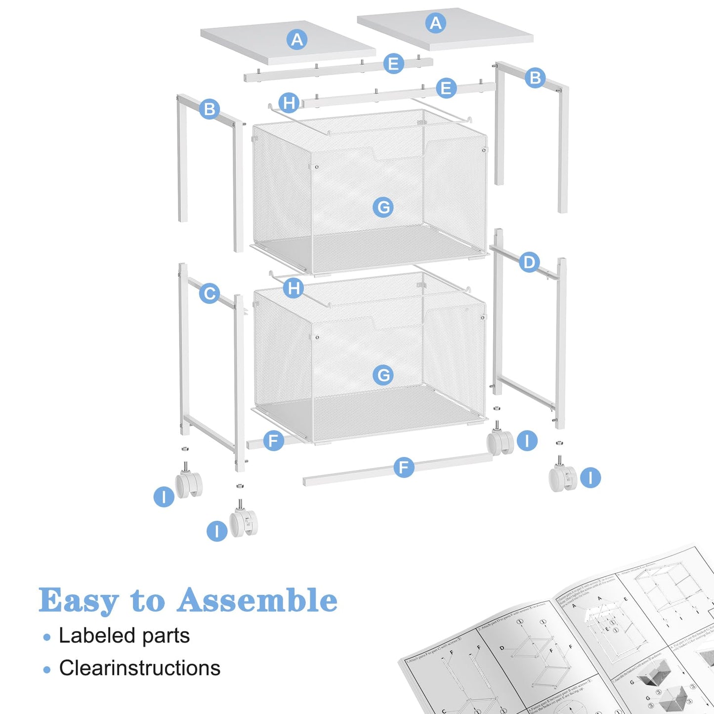 Sbanmao Letter/Legal Rolling File Cabinet, Rolling File Cart with 2 Drawers Filing Cabinet for Home Office, Hanging File Folders Organizer for Under Desk Storage, Mobile Printer Stand, White