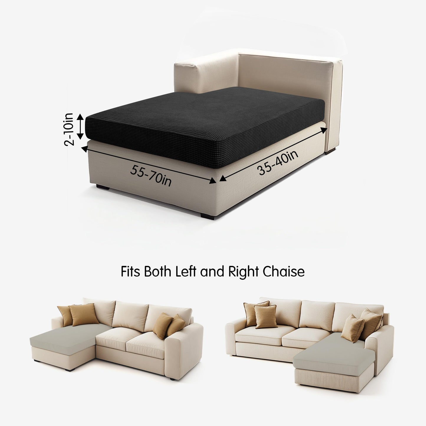 Hokway Stretch Chaise Cover Individual Couch Cushion Slipcovers Reversible Cushion Protector Slipcovers Sofa Cushion Protector Covers (Chaise Cover, Black)