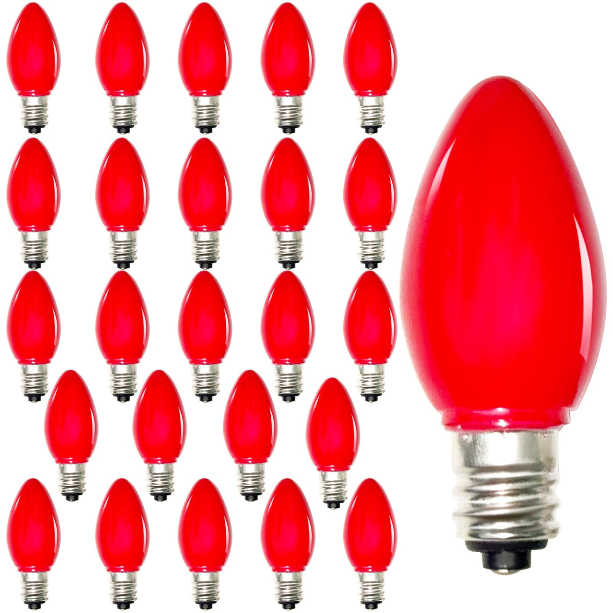 Romasaty 25 Pack C7 LED Replacement Bulbs C7 Plastic Red String Lights Replacement Bulbs, C7/E12 Candelabra Base, 0.6 Watt
